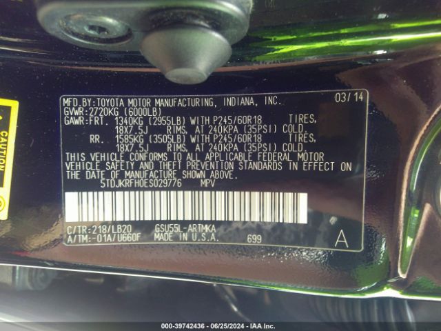 5TDJKRFH0ES029776 Toyota Highlander Xle V6