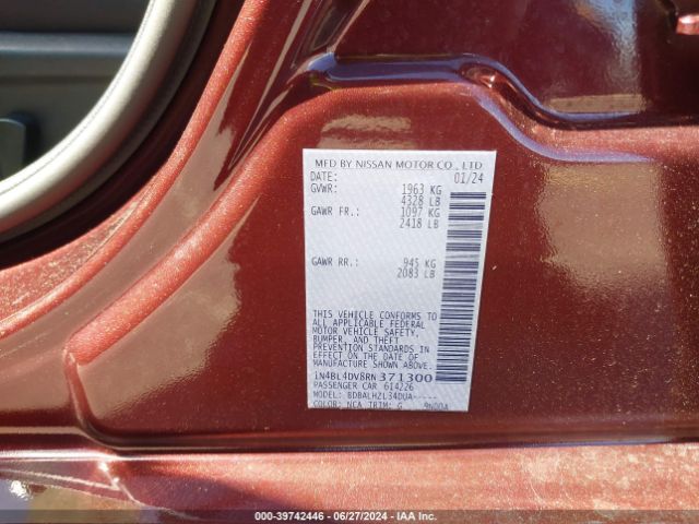 1N4BL4DV8RN371300 Nissan Altima Sv Fwd