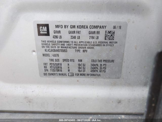 KL4CJASB4KB705853 Buick Encore Fwd Preferred