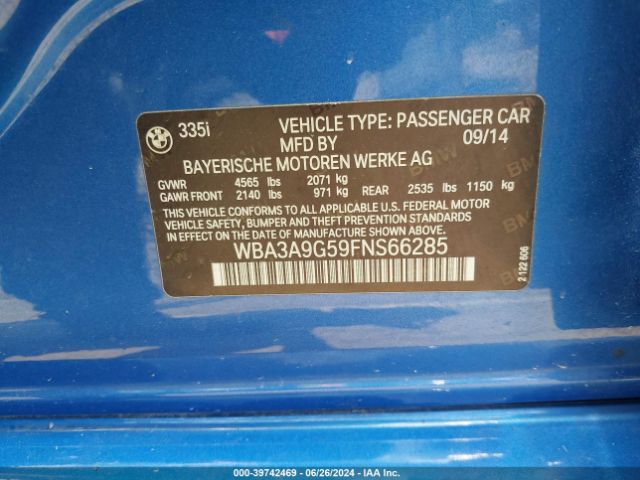 WBA3A9G59FNS66285 BMW 335i