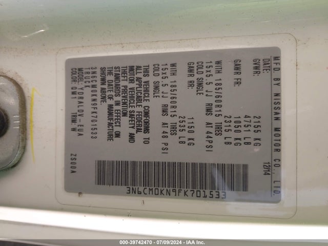 Nissan Nv200 S 2015 3N6CM0KN9FK701533 Image 9