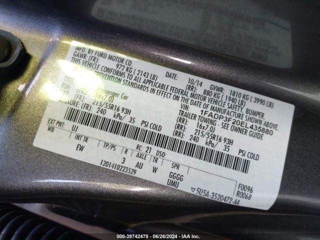 1FADP3F20EL435880 Ford FOCUS SE