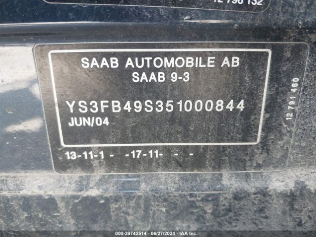 2005 SAAB 9-3 YS3FB49S351000844 Photo 8
