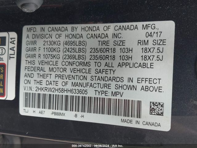 2HKRW2H58HH633605 Honda CR-V EX
