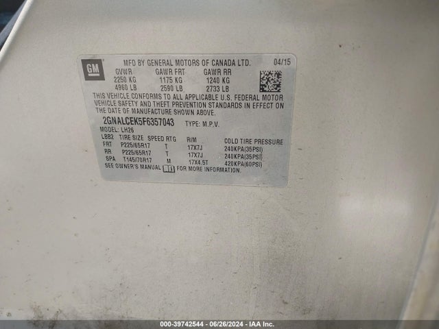 Chevrolet Equinox 2lt 2015 2GNALCEK5F6357043 Image 9