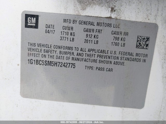 Chevrolet Cruze Ls Auto 2017 1G1BC5SM5H7242775 Image 9
