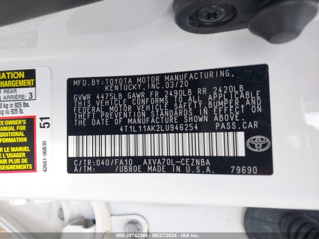 Toyota CAMRY LE 2020 4T1L11AK2LU946254 Image 9