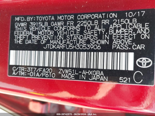 Toyota Prius Three 2017 JTDKARFU5H3053906 Image 9