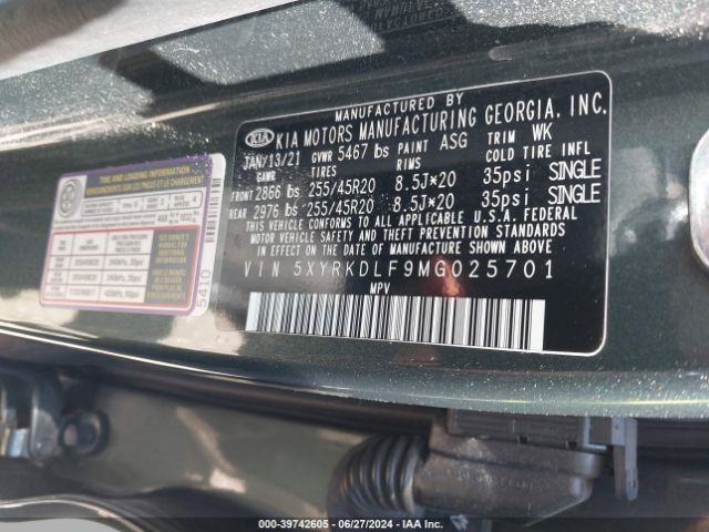 5XYRKDLF9MG025701 KIA Sorento Sx Prestige