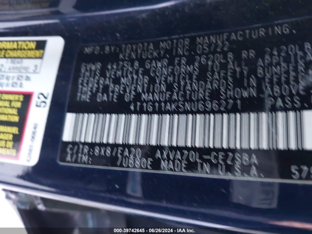 Toyota CAMRY SE 2022 4T1G11AK5NU696271 Image 9