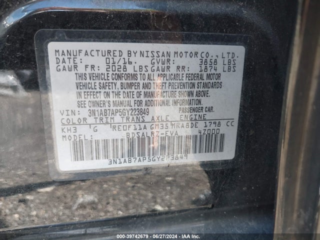 3N1AB7AP5GY223849 Nissan SENTRA SR