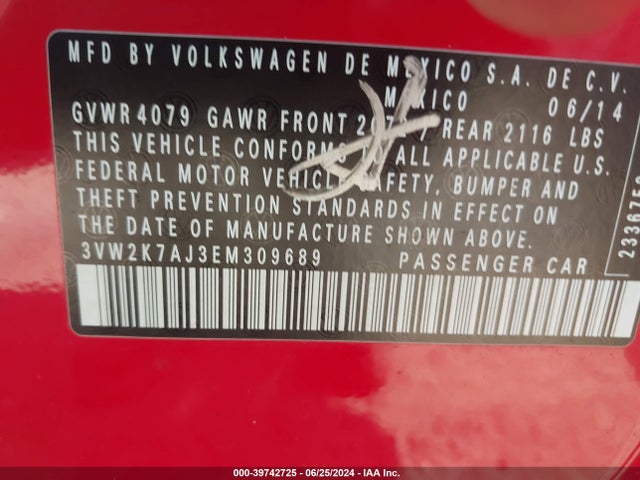 3VW2K7AJ3EM309689 Volkswagen Jetta 2.0l S