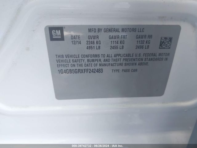 1G4GB5GRXFF242483 Buick Lacrosse Leather