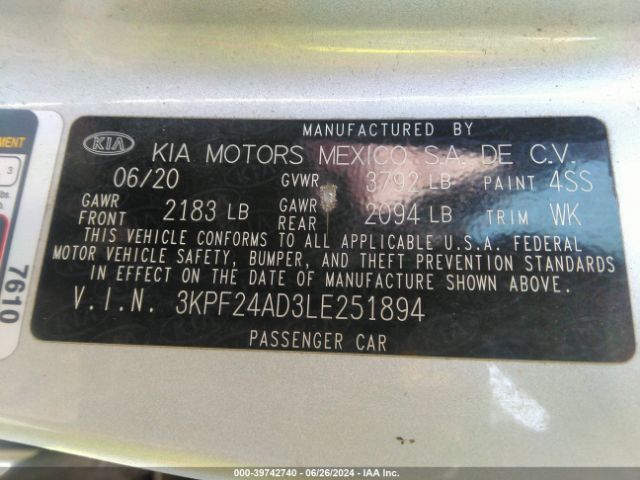3KPF24AD3LE251894 KIA Forte Lxs