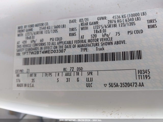 Ford F-250 Xlt 2021 1FT7W2BT4MED03307 Image 9