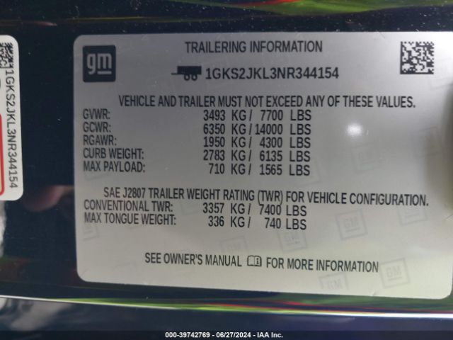 1GKS2JKL3NR344154 GMC Yukon Xl 4wd Denali