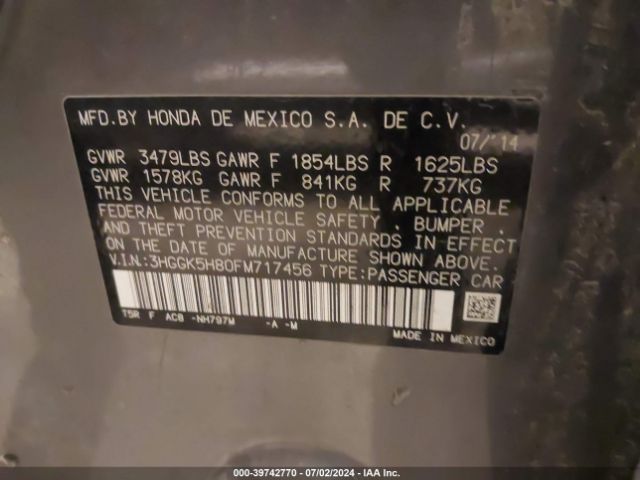 3HGGK5H80FM717456 Honda Fit Ex/ex-l