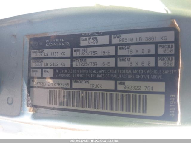 1990 DODGE RAM VAN 2B7KB31Z7LK787758 Photo 8