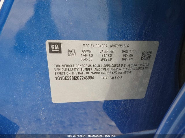 Chevrolet Cruze Lt Auto 2016 1G1BE5SM2G7243004 Image 9