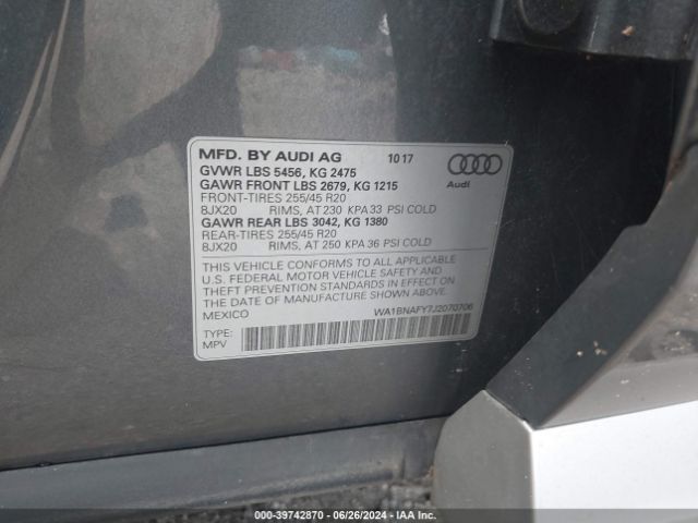 WA1BNAFY7J2070706 Audi Q5 2.0t Premium/2.0t Tech Premium