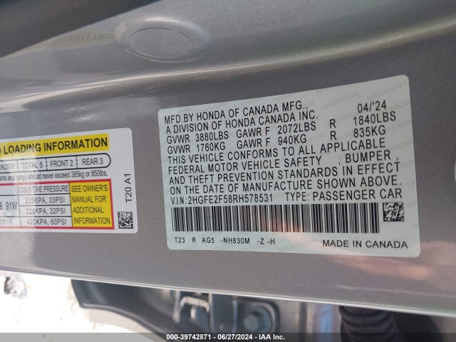 Honda Civic Sport 2024 2HGFE2F58RH578531 Image 9
