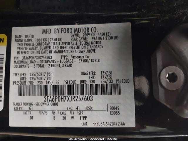 3FA6P0H7XJR257603 Ford FUSION SE