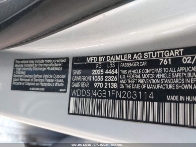 WDDSJ4GB1FN203114 Mercedes-Benz CLA 250 4MATIC