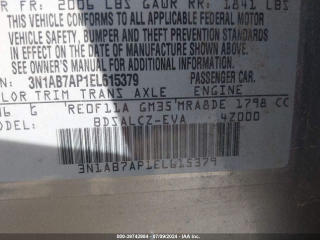3N1AB7AP1EL615379 Nissan SENTRA S