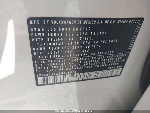 3VV2B7AXXJM036513 Volkswagen Tiguan
