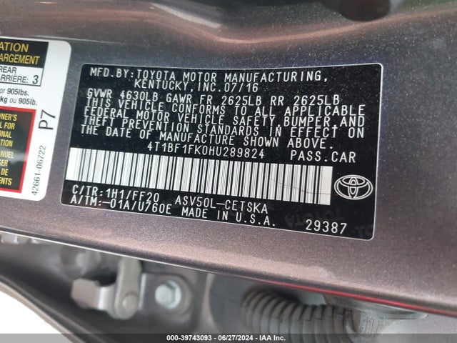Toyota CAMRY SE 2017 4T1BF1FK0HU289824 Image 9
