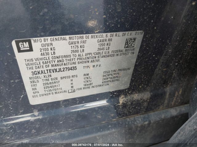 3GKALTEVXJL279435 GMC Terrain Sle