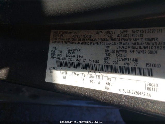 Ford FIESTA SE 2018 3FADP4EJ9JM103525 Image 9