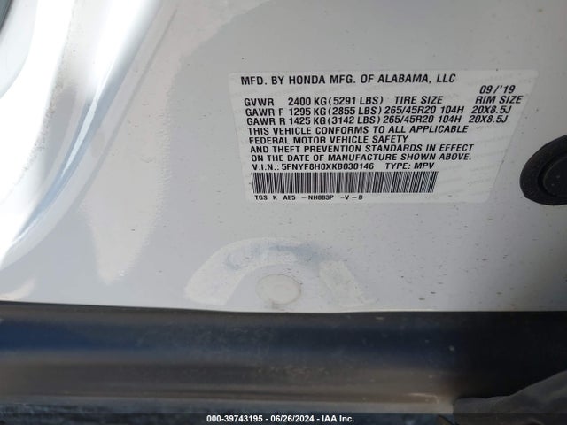 Honda Passport Elite 2019 5FNYF8H0XKB030146 Image 9