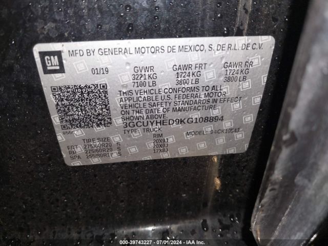 3GCUYHED9KG108894 Chevrolet Silverado 1500 High Country