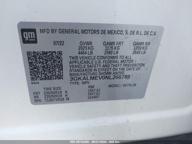 3GKALMEV0NL266785 GMC Terrain Fwd Sle