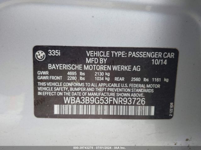 WBA3B9G53FNR93726 BMW 335i Xdrive