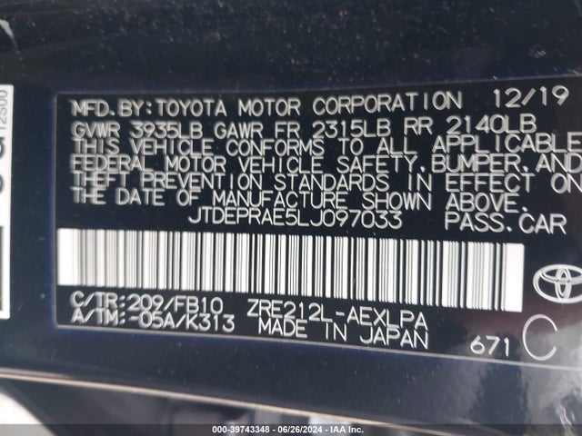 Toyota COROLLA LE 2020 JTDEPRAE5LJ097033 Image 9
