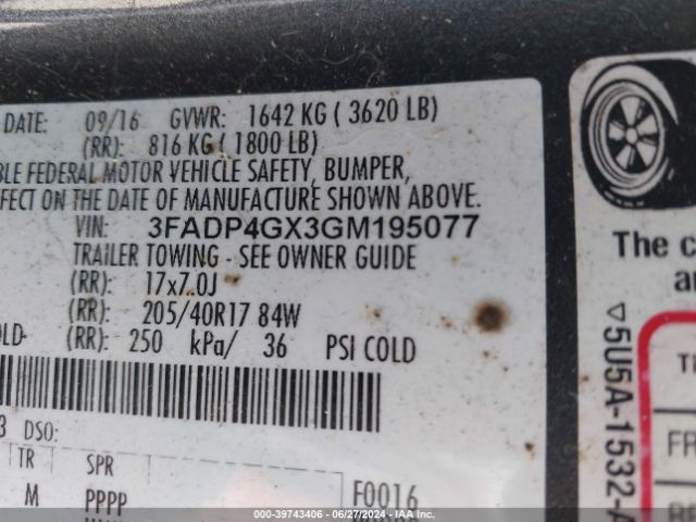 3FADP4GX3GM195077 Ford FIESTA ST