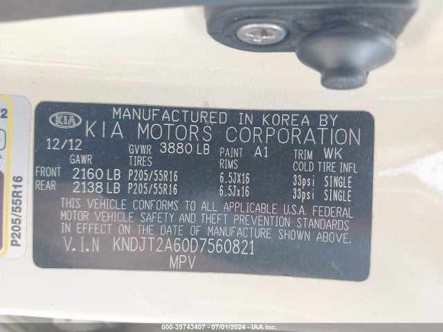 Aukcja sprzedaży 2013 Kia Soul +, vin: KNDJT2A60D7560821, numer aukcji: 39743407