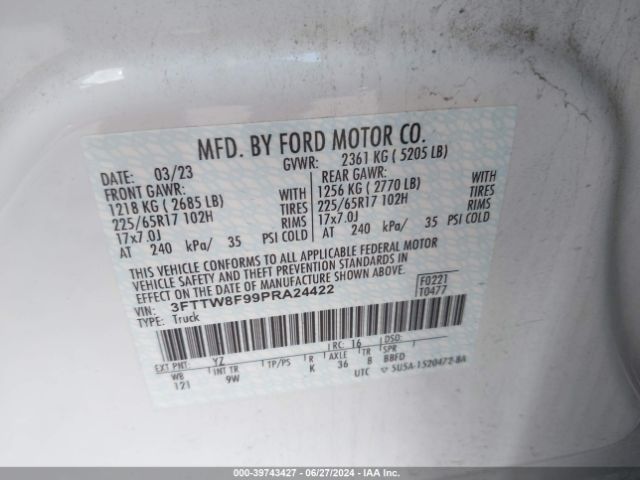 3FTTW8F99PRA24422 Ford Maverick Xl