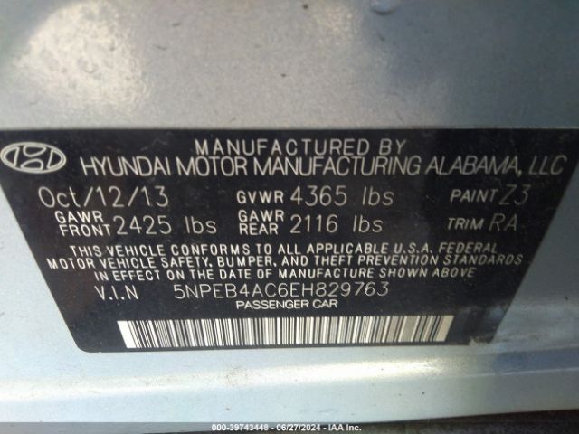 5NPEB4AC6EH829763 Hyundai SONATA GLS