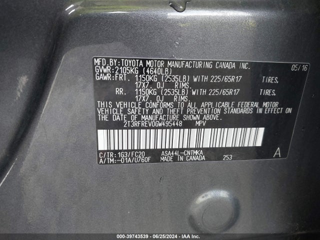 Toyota Rav4 Xle 2016 2T3RFREV0GW495448 Image 9