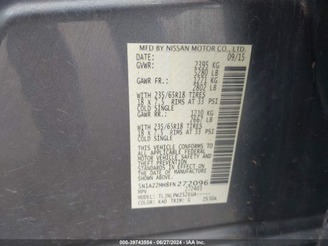 5N1AZ2MH8FN272096 Nissan MURANO S