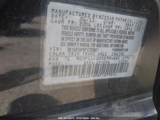 3N1AB7AP8FY299841 Nissan SENTRA SL