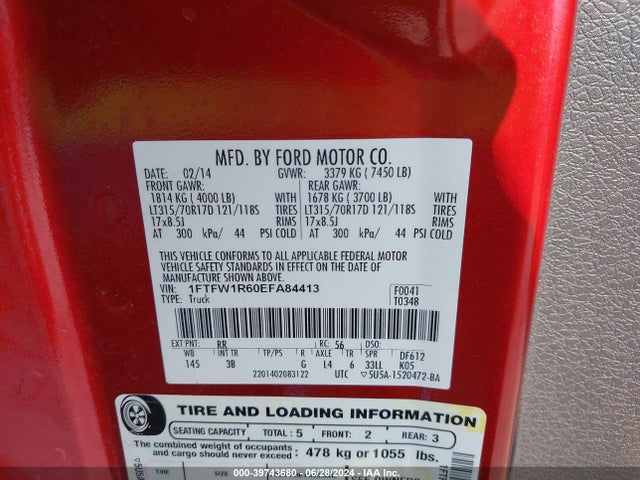 Ford F-150 Svt Raptor 2014 1FTFW1R60EFA84413 Image 9