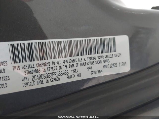 Dodge Grand Caravan Se 2015 2C4RDGBG3FR636036 Image 9