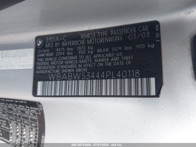 2004 BMW 330CI WBABW53444PL40118 Photo 8