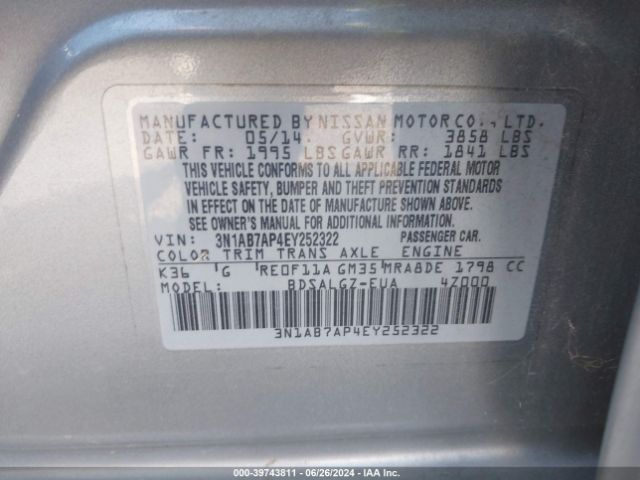 3N1AB7AP4EY252322 Nissan SENTRA SL