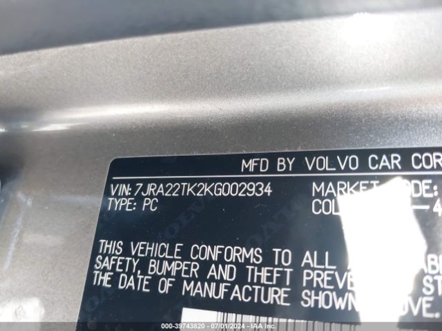 7JRA22TK2KG002934 Volvo S60 T6 Momentum