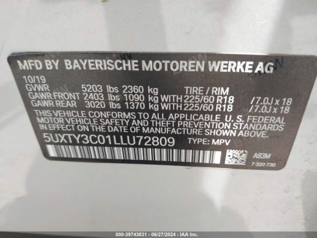 5UXTY3C01LLU72809 BMW X3 Sdrive30i